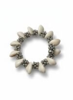Elegant White Bead & Silver Floral Stretch Bracelet | Ethnic & Western Wear Accessory - Image 5