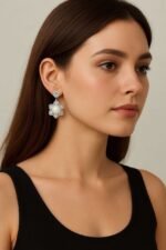 Elegant Flower Design White Stone Stud Earrings | Premium Daily & Party Wear BY ADRI TRIBE - Image 2