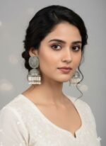 Antique Silver Oxidised Jhumka Earrings with White Pearl Drops | Traditional Ethnic Jewellery - Image 3