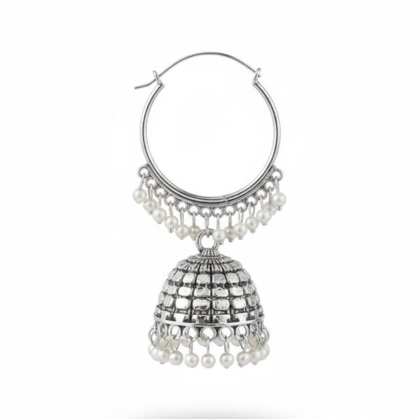 Oxidised Silver Hoop Jhumka Earrings with Pearl Detailing | Ethnic & Festive Wear Jewellery