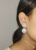 Elegant Pearl Drop Earrings with Sparkling Stone Design | Party & Wedding Wear Jewellery - Image 2