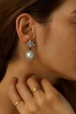 Elegant Pearl Drop Earrings with Sparkling Stone Design | Party & Wedding Wear Jewellery - Image 3