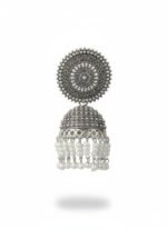 Antique Silver Oxidised Jhumka Earrings with White Pearl Drops | Traditional Ethnic Jewellery