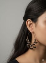 Golden Hoop Jhumka Earrings with Black Beads | Traditional & Party Wear by ADRI TRIBE - Image 2