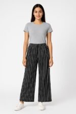 Black & White Striped Plazo Pants for Women | Casual & Daily Wear by AT - Image 3