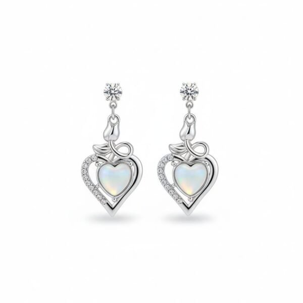 Silver Heart Pearl Drop Earrings | Romantic Party Wear Jewellery by ADRI TRIBE
