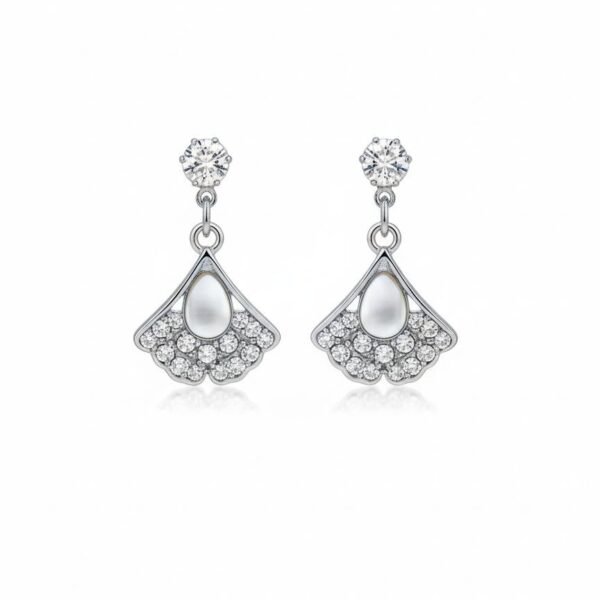 Silver Fan Shape Pearl Stone Earrings | Elegant Party Wear Earrings by ADRI TRIBE
