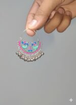 Handcrafted Meenakari Tribal Hoop Earrings with Ghungroo for Women | Ethnic Silver Finish Jhumki | ADRI TRIBE - Image 3