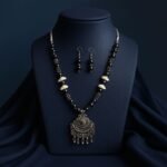 Oxidised German Silver Tribal Pendant Necklace Set with Cowrie Shell Beads | Ethnic Boho Jewellery for Women | ADRI TRIBE