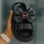 Trendy Bow Design Black Slides for Women & Girls | Stylish & Comfortable Daily Wear Slippers | ADRI TRIBE - Image 2
