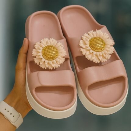 Trendy Floral Design Pink Slides for Women & Girls | Stylish Daily Wear – ADRI TRIBE