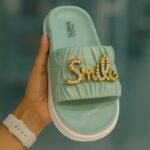 Trendy “Smile” Embellished Mint Green Slides for Women & Girls | Stylish Daily Wear Slippers | ADRI TRIBE - Image 2