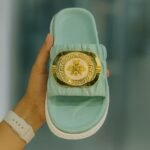 Premium Golden Emblem Mint Green Slides for Women & Girls | Stylish Daily Wear Slippers | ADRI TRIBE - Image 2