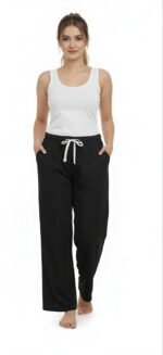 Black Embroidered Cotton Palazzo Pajama for Women & Girls | Stylish Bottom Wear | ADRI TRIBE