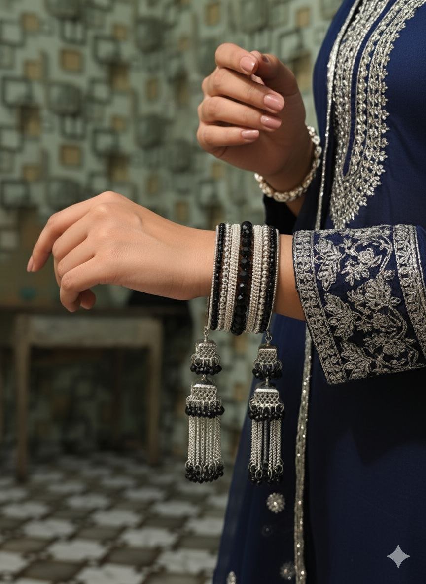 photo_2025-10-04_21-43-34 (2) Traditional Oxidised Black & Silver Bangles with Tassel Latkan for Women | Ethnic Bridal Chura Style | ADRI TRIBE - Image 1