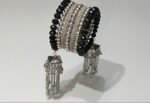 Oxidised Silver Black Beads Statement Bangle with Chain Tassels | Traditional Ethnic Jewellery | ADRI TRIBE