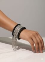 Oxidised Silver Black Beads Statement Bangle with Chain Tassels | Traditional Ethnic Jewellery | ADRI TRIBE - Image 2