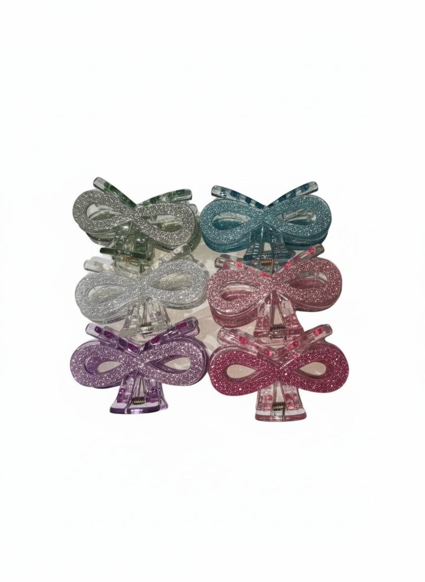 photo_2025-10-05_08-42-21 Pack of 6 Stylish Glitter Bow Hair Clips for Girls & Women | Multicolor Hair Accessories | ADRI TRIBE - Image 1
