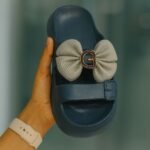 Trendy Bow Design Blue Slides for Women & Girls | Stylish Daily Wear Slippers | ADRI TRIBE - Image 3