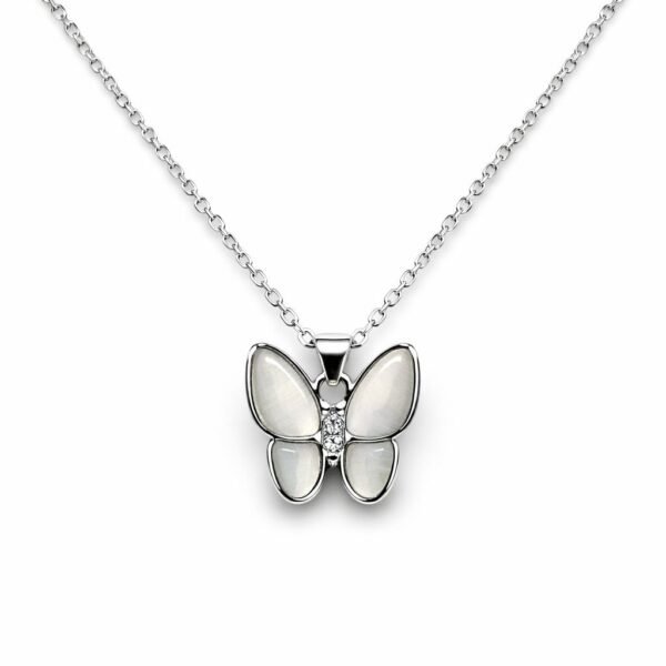 Adri Tribe Silver Butterfly Crystal Pendant Necklace