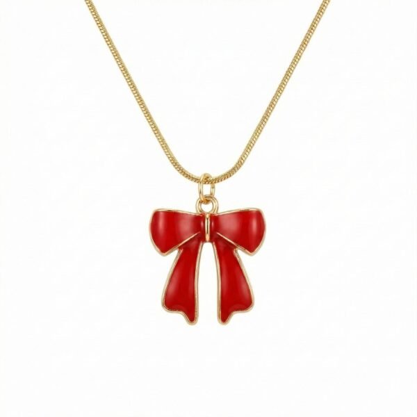 Adri Tribe Red Bow Gold Pendant Necklace