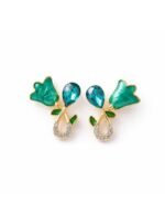 Elegant Blue Crystal Floral Stud Earrings for Women | Gold Plated Designer Party Wear Earrings