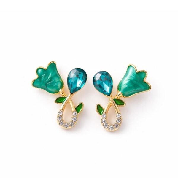 Elegant Blue Crystal Floral Stud Earrings for Women | Gold Plated Designer Party Wear Earrings