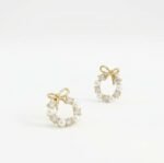 Elegant Pearl & Crystal Bow Wreath Stud Earrings for Women | Gold Plated Designer Earrings