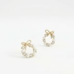 Elegant Pearl & Crystal Bow Wreath Stud Earrings for Women | Gold Plated Designer Earrings