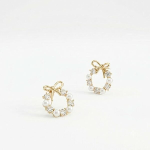 Elegant Pearl & Crystal Bow Wreath Stud Earrings for Women | Gold Plated Designer Earrings