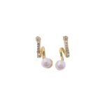 Elegant Pearl Drop Crystal Stud Earrings for Women | Gold Plated Minimalist Designer Earrings - Image 2