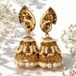 Traditional Pearl & Brown Stone Jhumka Earrings for Women | Gold Plated Bridal Party Wear Earrings - Image 2