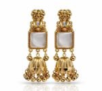 Royal White Stone Gold Plated Jhumka Earrings for Women | Traditional Designer Party Wear Earrings