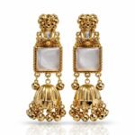 Royal White Stone Gold Plated Jhumka Earrings for Women | Traditional Designer Party Wear Earrings