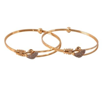 Swan Design Gold Plated Crystal Bangles for Women | Elegant Adjustable Bracelet Set (Pack of 2)