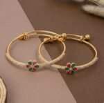 Floral Crystal Adjustable Bangles for Women | Gold Plated Designer Bracelet Set (Pack of 2) - Image 2