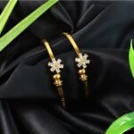 Floral Crystal Gold Plated Bangles for Women | Elegant Designer Bracelet Set (Pack of 2) - Image 2