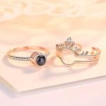 King Crown Couple Ring Set with "I Love You" in 100 Languages | Rose Gold Adjustable Rings for Couples - Image 2