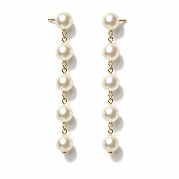 Golden Long Layered Pearl Drop Earrings | Elegant Statement Earrings by ADRI TRIBE