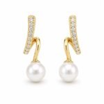 Elegant Pearl Drop Crystal Stud Earrings for Women | Gold Plated Minimalist Designer Earrings