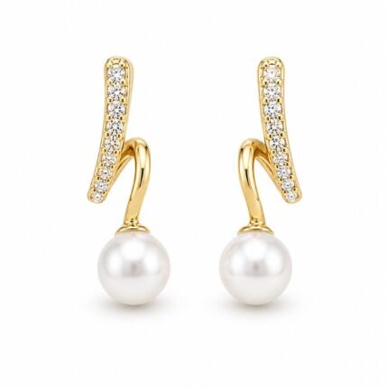 Elegant Pearl Drop Crystal Stud Earrings for Women | Gold Plated Minimalist Designer Earrings
