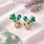 Elegant Blue Crystal Floral Stud Earrings for Women | Gold Plated Designer Party Wear Earrings - Image 3