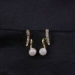 Elegant Pearl Drop Crystal Stud Earrings for Women | Gold Plated Minimalist Designer Earrings - Image 3