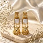 Royal White Stone Gold Plated Jhumka Earrings for Women | Traditional Designer Party Wear Earrings - Image 3