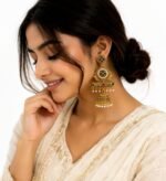Traditional Multicolor Stone Jhumka Earrings for Women | Antique Gold Plated Ethnic Pearl Drop Earrings - Image 3
