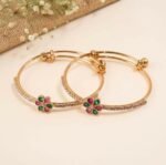Floral Crystal Adjustable Bangles for Women | Gold Plated Designer Bracelet Set (Pack of 2) - Image 3