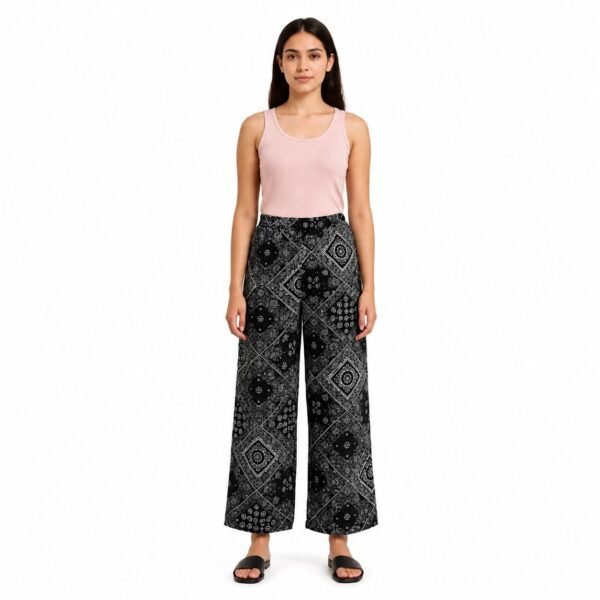 Boho Print Black Plazo Pants for Women | Casual & Daily Wear by ADRI TRIBE