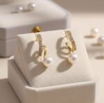 Elegant Pearl Drop Crystal Stud Earrings for Women | Gold Plated Minimalist Designer Earrings - Image 4