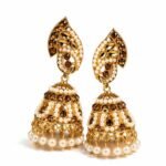 Traditional Pearl & Brown Stone Jhumka Earrings for Women | Gold Plated Bridal Party Wear Earrings