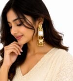 Royal White Stone Gold Plated Jhumka Earrings for Women | Traditional Designer Party Wear Earrings - Image 4